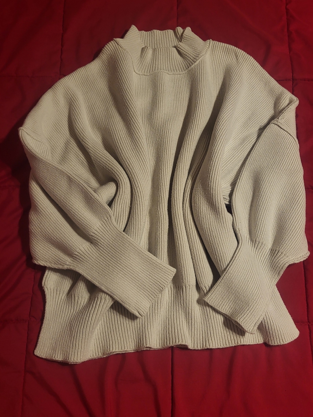 Zenana Outfitters Ribbed Mock Neck Sweater in Beige
